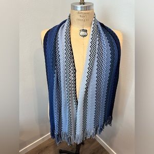 Missoni Orange Label Classic Blue Checkerboard Pattern Scarf Wool Blend One Size